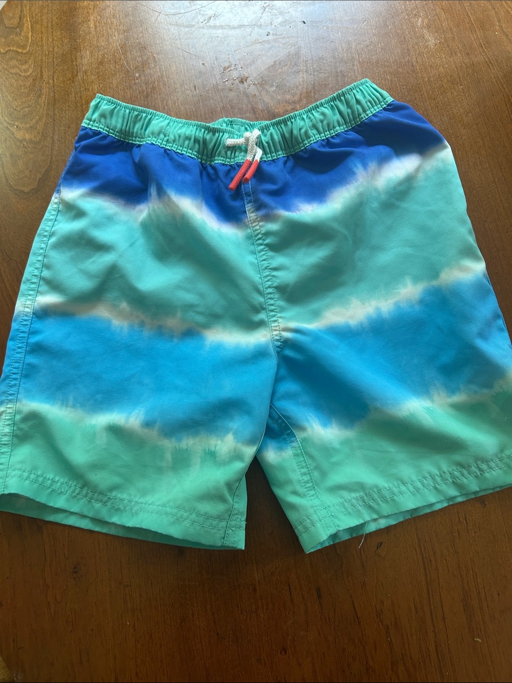 Mini Boden Aqua and Teal Tie-Dye Swim Trunks